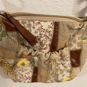 Fossil Womens Tan Canvas Floral Crossbody Adjustable Strap Purse